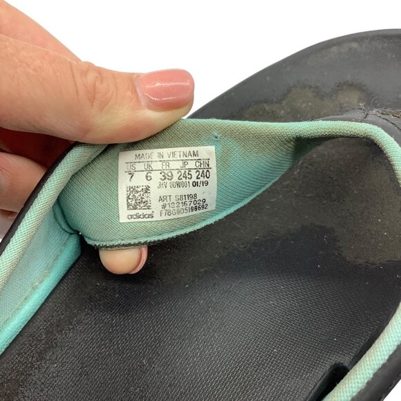 Adidas Men Flip Flop Sandals Size 7 Black & Aqua Rubber Sole Comfortable USED - Picture 5 of 5